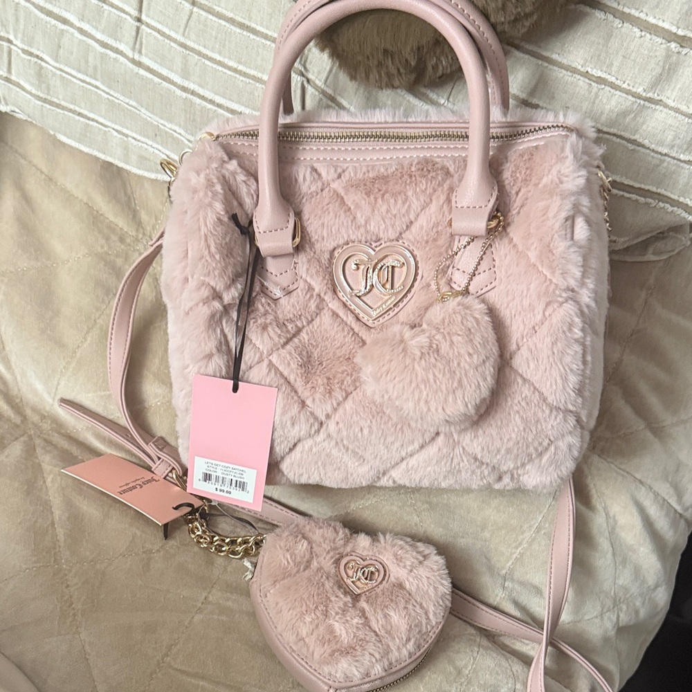 Brand New Juicy Couture Chic Pink Faux Fur Handbag Set